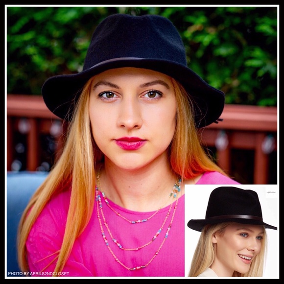 BLACK WIDE BRIM VEGAN LEATHER BAND FEDORA HAT A2C - Picture 8 of 8